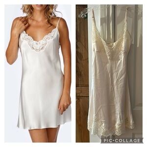 Women's Ivory Lace-Trim Satin Chemise